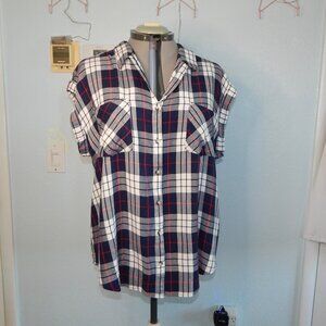 Jachs Girlfriend Plus Size XXL Navy Blue Flannel Plaid Blouse Shirt Top New NWT